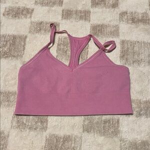 NUX Pink Ribbed Racerback Sports Bra